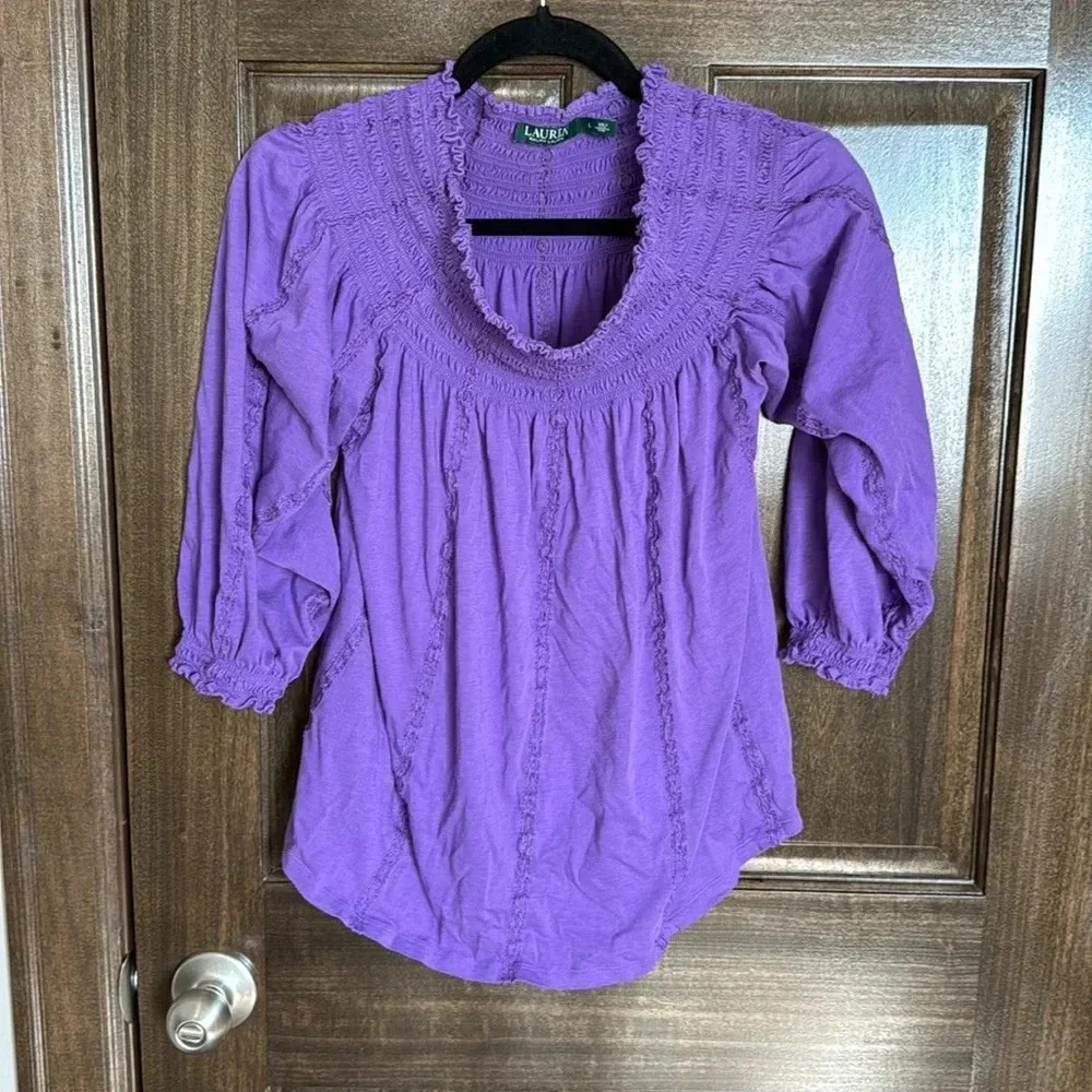 Lauren Ralph Lauren Purple off the shoulder Top - size Large - EUC - Picture 3 of 8
